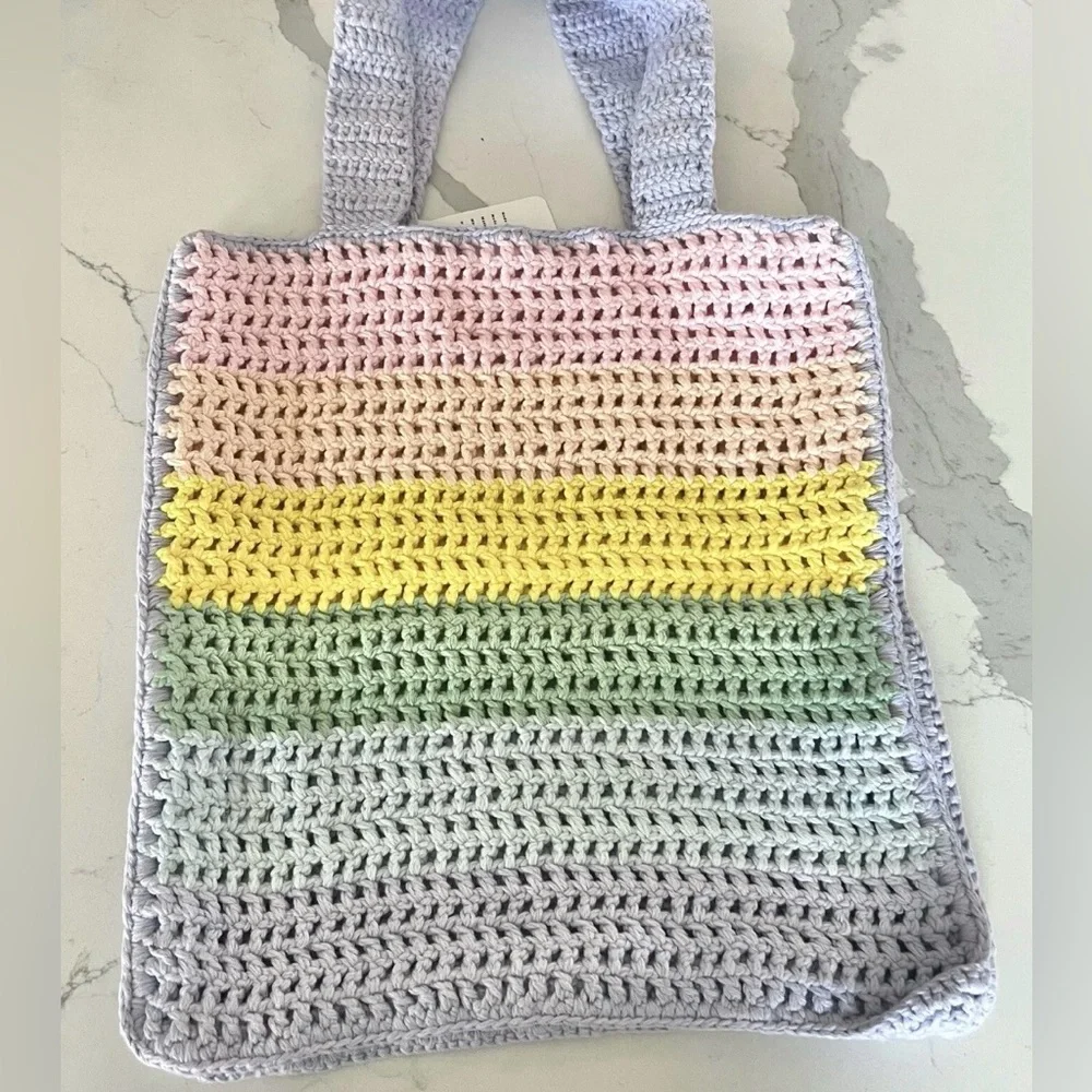 NWT Pitusa X Stephanie Gottlieb Multicolor Pastel Crochet Tote Bag - Picture 5 of 5